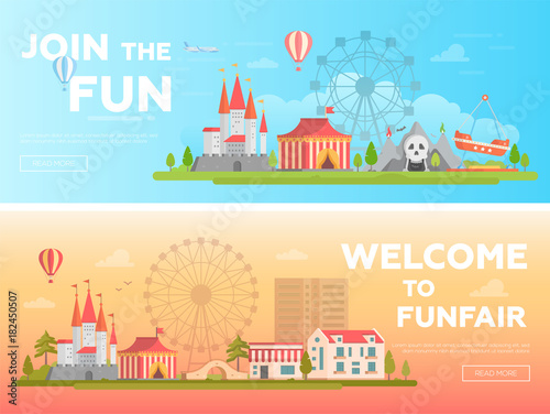Amusement park - set of modern flat vector illustrations