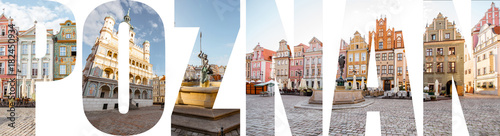 POZNAN letters filled with pictures of famous places and cityscapes in Poznan city, Poland