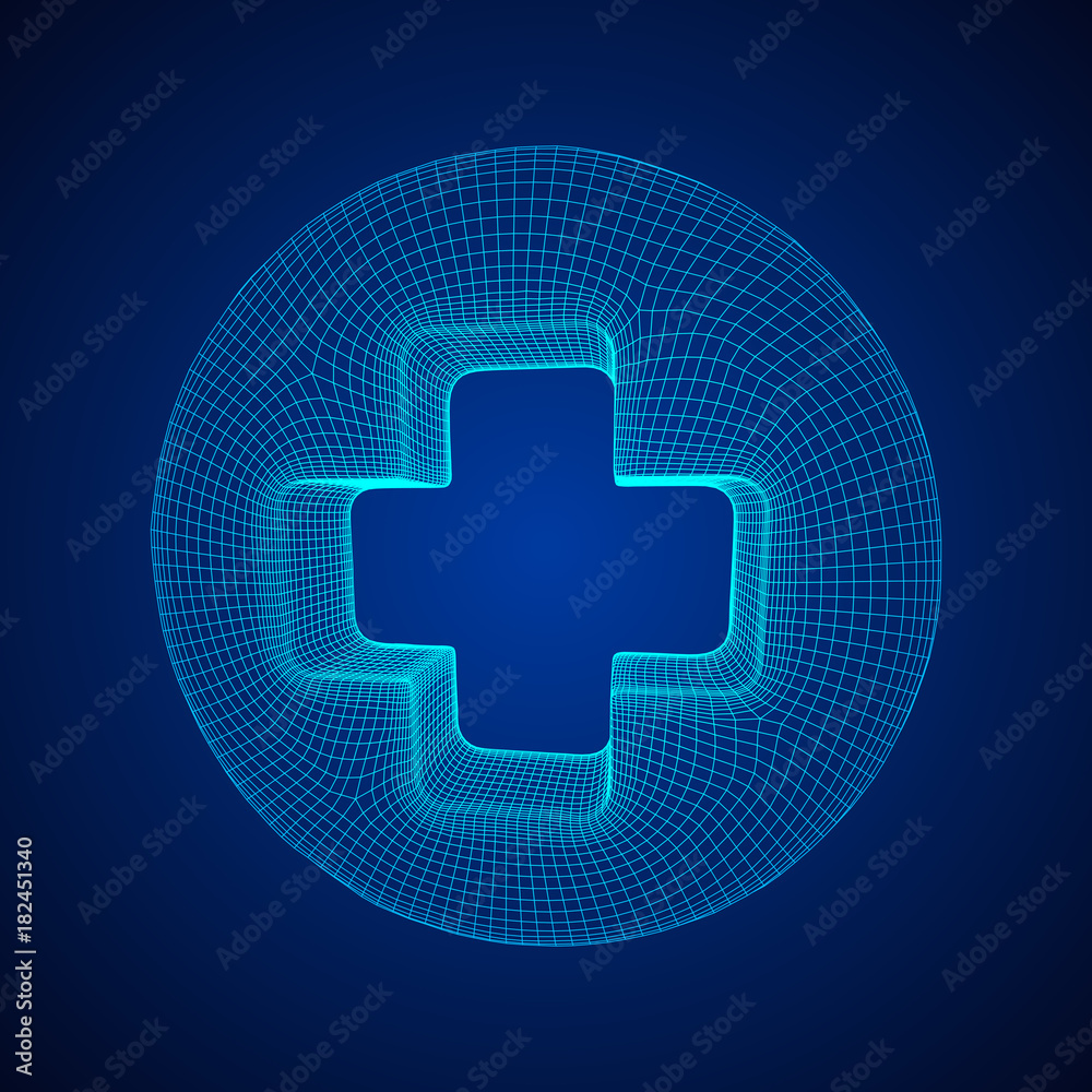First aid medical cross wireframe low poly mesh, vector symbol illustration First aid medical cross wireframe low poly mesh, vector symbol illustration