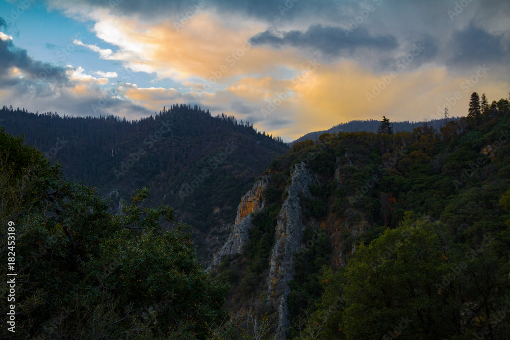 Magical sunset over Sequoia National Forest in Sequoia and Kings Canyon National Park.