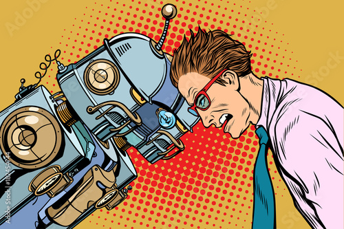Many robots vs human, humanity and technology