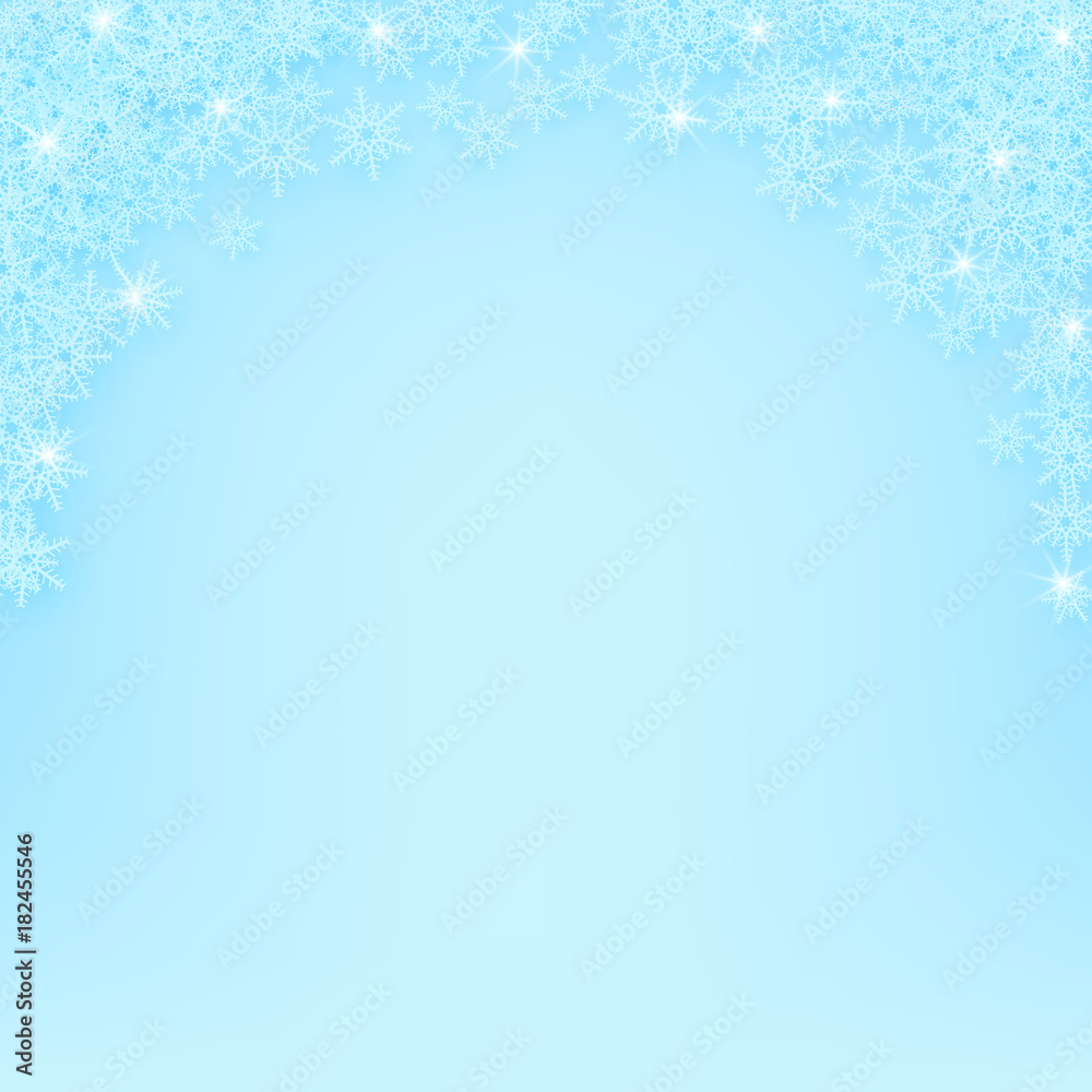 Vector Christmas or New Year background with snowflakes. Snowing winter holiday background. 