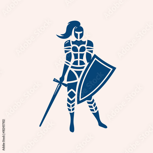 Modern vector professional logo emblem woman knight on pink background