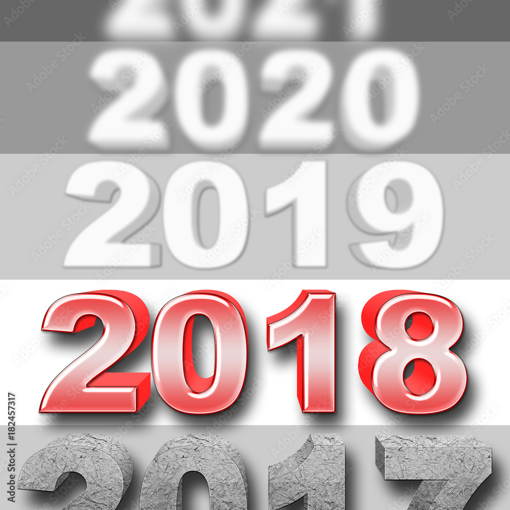 Stock Illustration - Red Shiny 2018, 3D Illustration, Gradient Background. Stock Illustration - Red Shiny 2018, 3D Illustration, Gradient Background.