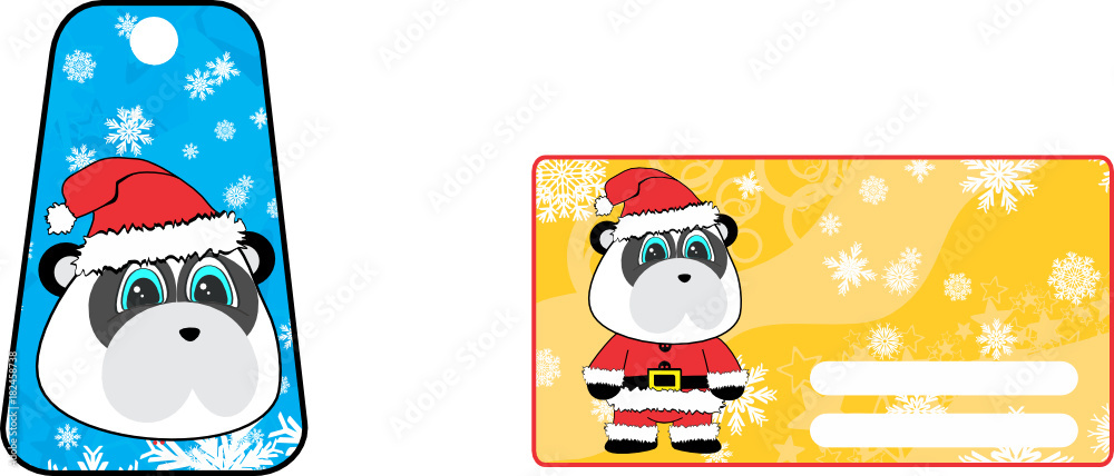 Fototapeta premium xmas cute panda teddy bear claus´s costume cartoon gift card set in vector format 