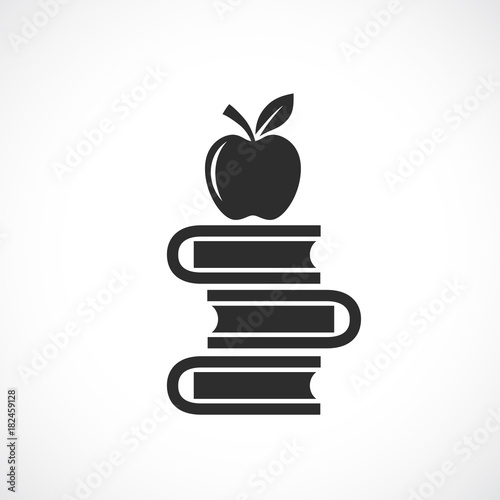 Heap of books and apple vector sign