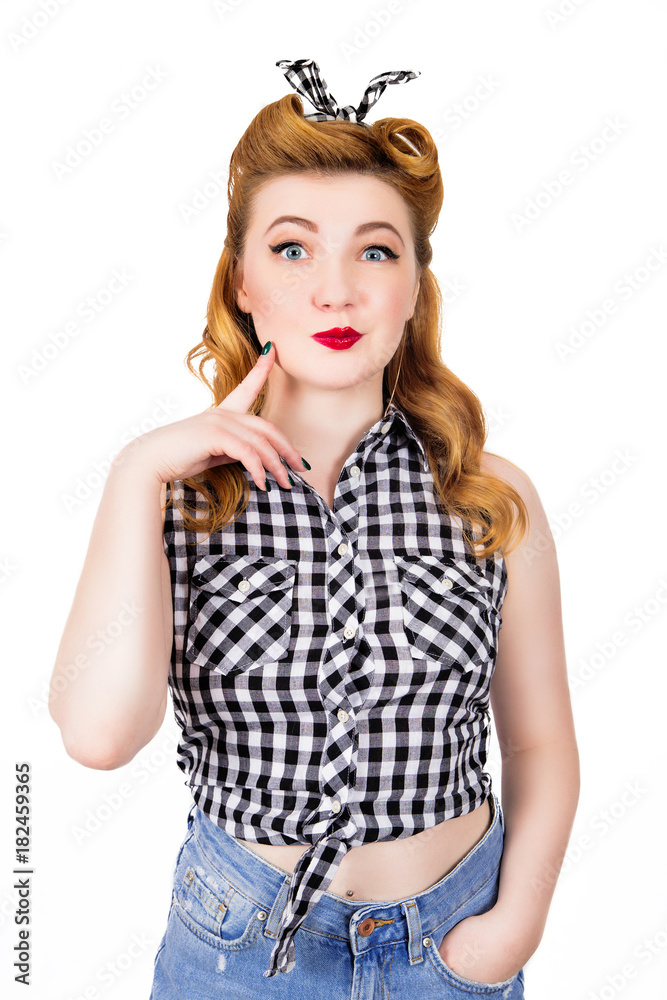 Portrait of a beautiful young woman thinking, isolated on white background Portrait of a beautiful young woman thinking, isolated on white background