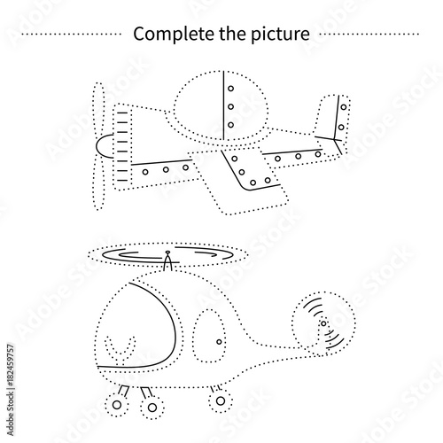 Complete the picture.Coloring page.Children educational game.