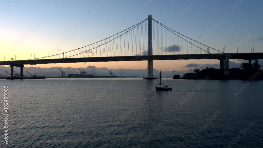 San Francisco–Oakland Bay Bridge, sunset aerial San Francisco–Oakland Bay Bridge, sunset aerial