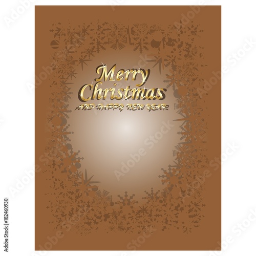 Merry christmas and happy new year card greetings with brown background and chrystal shape