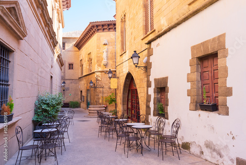 Poble Espanyol street, traditional architecture site in Barcelona, Catalonia Spain photo