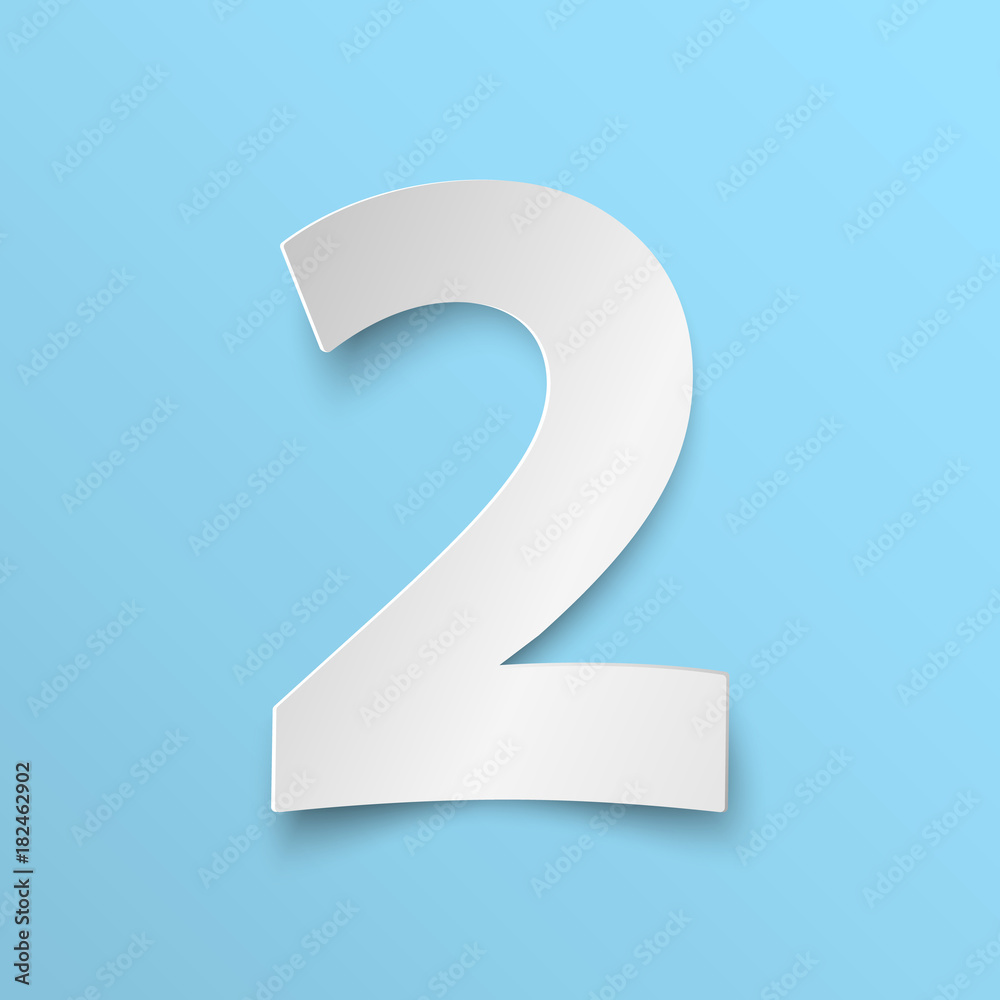 Vector number. White paper number 2. Vector illustration in paper style Vector number. White paper number 2. Vector illustration in paper style