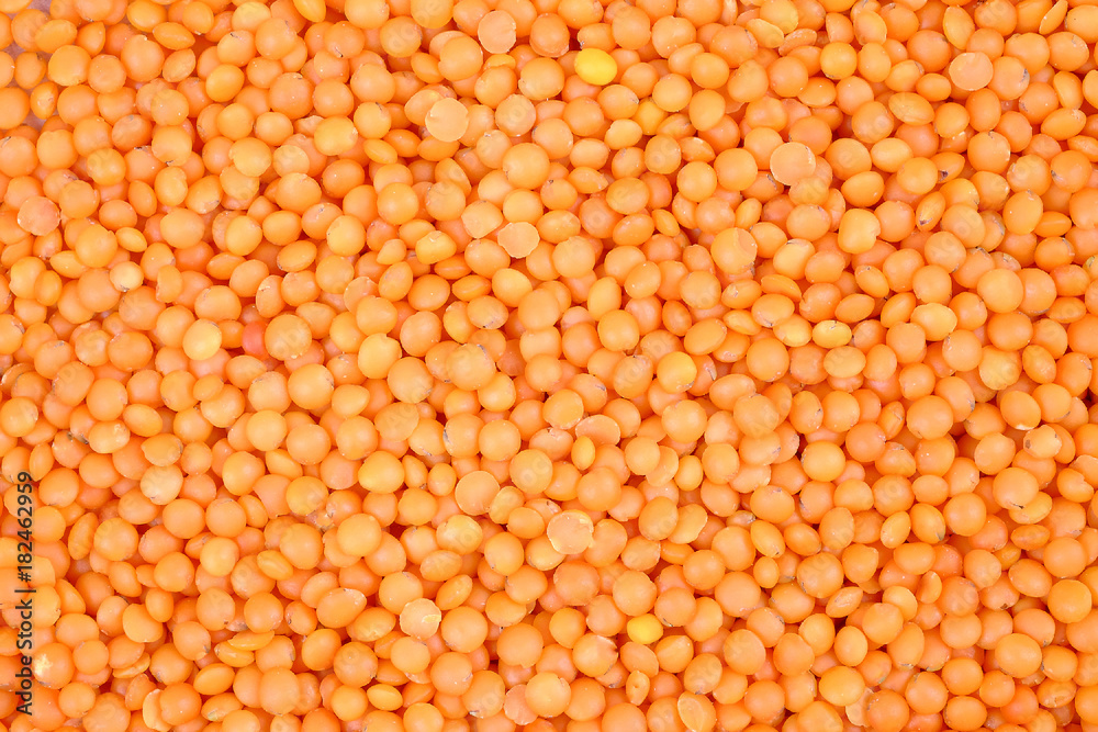 Macro of red lentils.