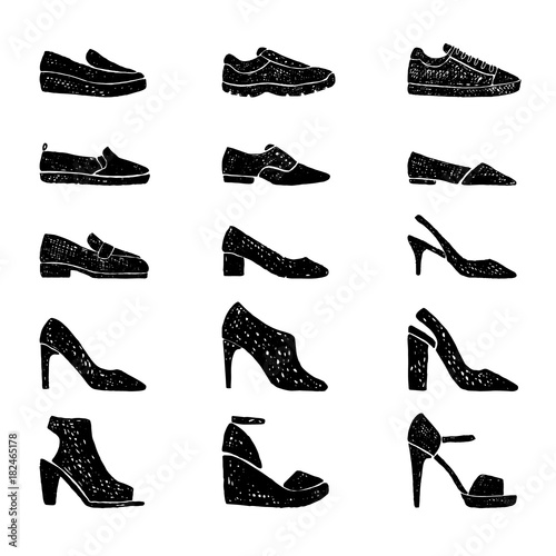 Collection of hand drawn shoes.