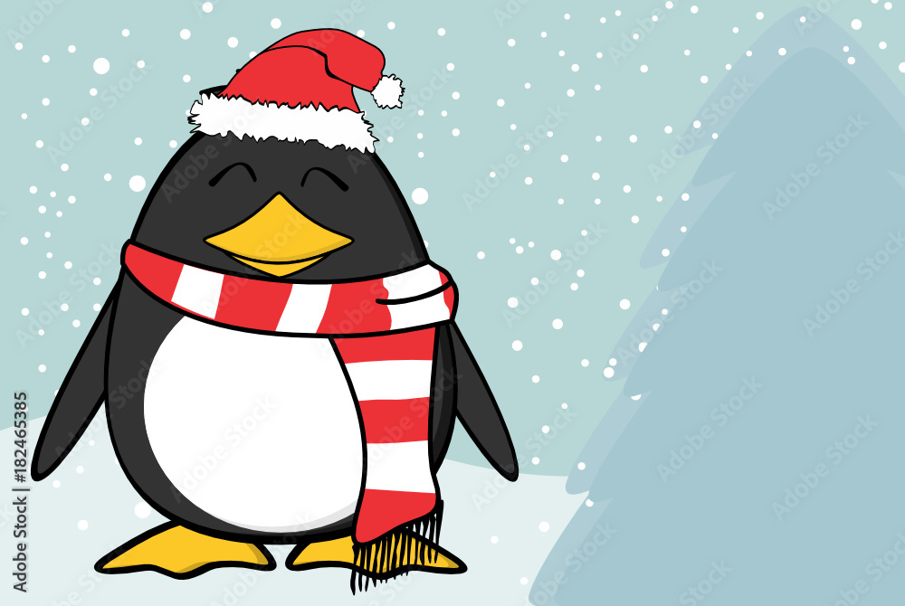 Obraz premium xmas happy penguin cartoon expression santa claus hat background in vector format 