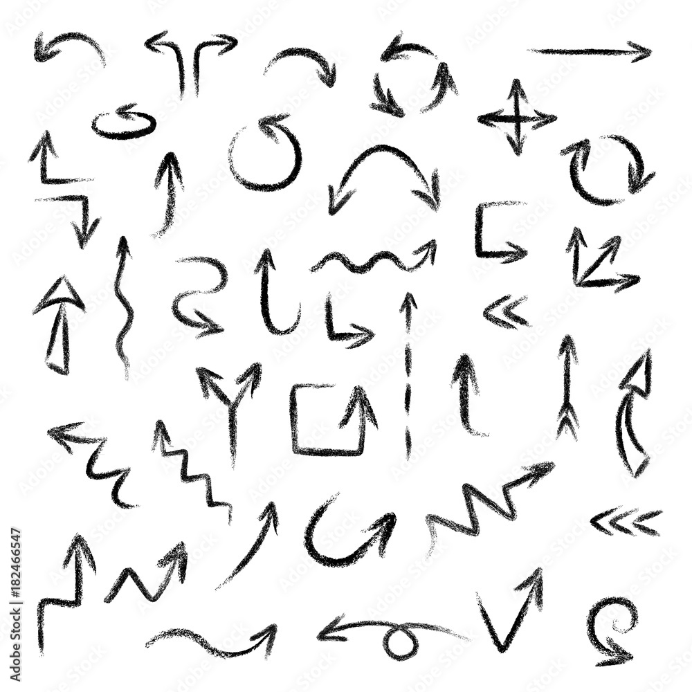 Hand drawn arrows set made of chalk or pastel texture, vector illustration Hand drawn arrows set made of chalk or pastel texture, vector illustration