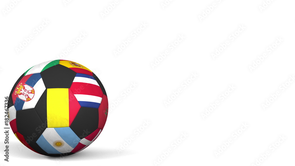 Obraz premium Football ball featuring different national teams accents flag of Belgium. 3D rendering