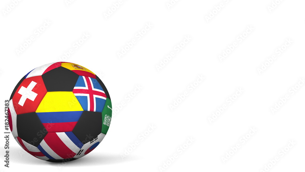 Obraz premium Football ball featuring different national teams accents flag of Colombia. 3D rendering