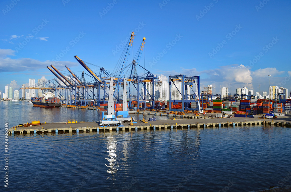 Container ship pier in Cartagena,Columbia