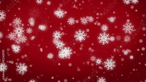 4k christmas motion background, snowfall with white snowflakes red