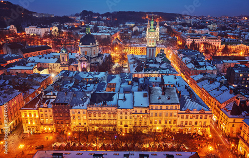 Scenic winter night snowy aerial view of the Old Town architecture © Ryzhkov Oleksandr