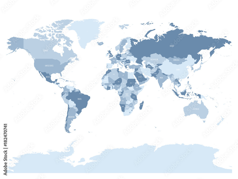Naklejka Mapa świata W Czterech Odcieniach Srebrnego Błękitu Na Białym