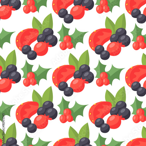 Vector berries seamless pattern vegetarian berry food wallpaper with branches background illustration