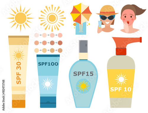 Cream sunscreen bottle vector icon sunblock cosmetic summer container tube panti-sun cream ackaging design.