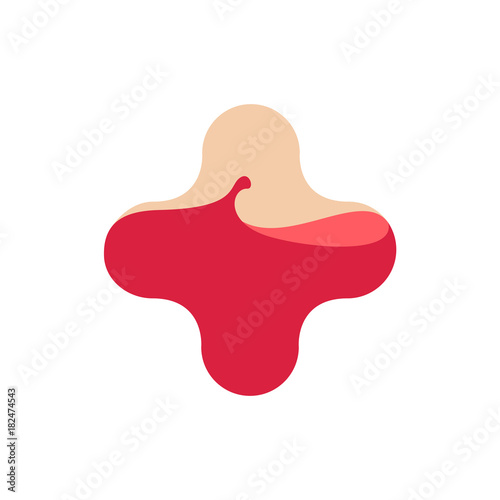 Splash of blood in stylized cross isolated logo. World diabetes day icon. Unusual receptacle with red liquid vector illustration