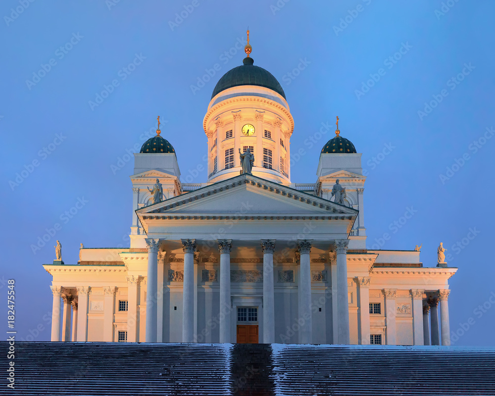 Helsinki Cathedral on Senate Square evening