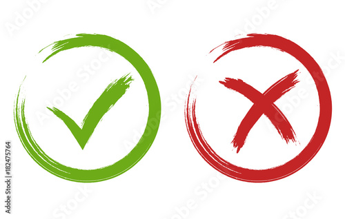 Tick and cross signs. Green and red checkmark vector photo