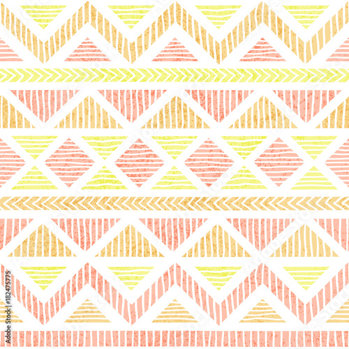 Seamless vintage pattern. Grunge texture. Cute print for textiles. White, pink and yellow colors. Ethnic and tribal motifs.