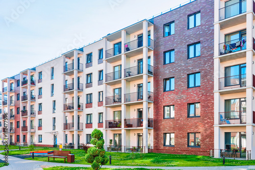New apartment buildings with flower plants and outdoor facilities