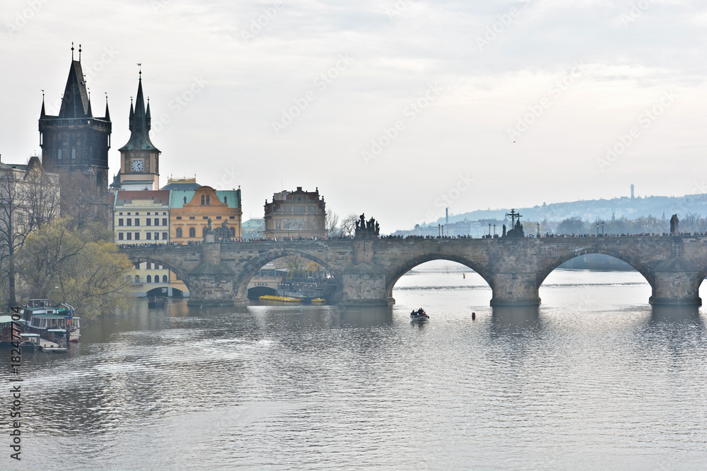 Fototapeta premium Charles Bridge and pavement Tower of the Old City.