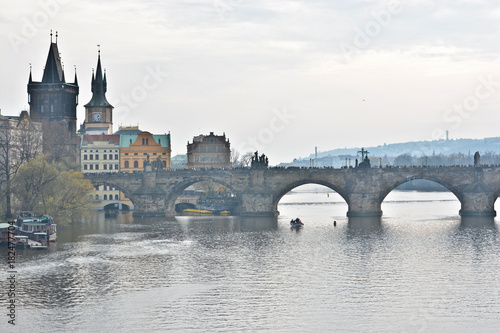 Charles Bridge and pavement Tower of the Old City.