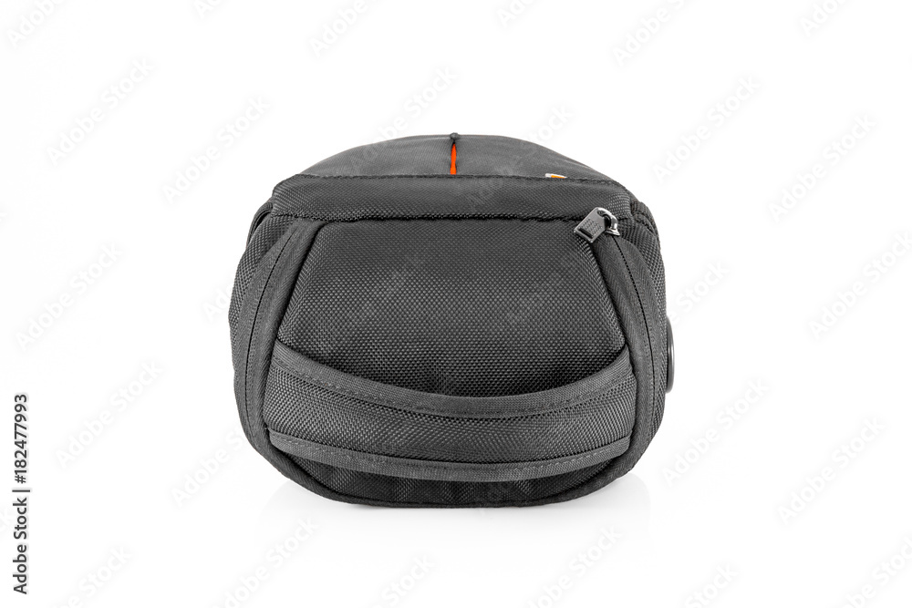 Black bag for camera isolated on white background. Black bag for camera isolated on white background.