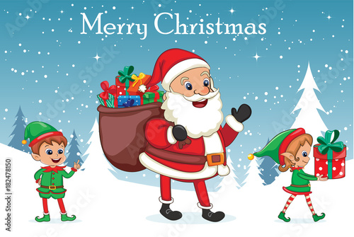Santa Claus with Christmas elves 