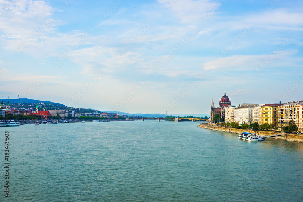 Hungarian Parliament building and Danube River in Budapest Hungary