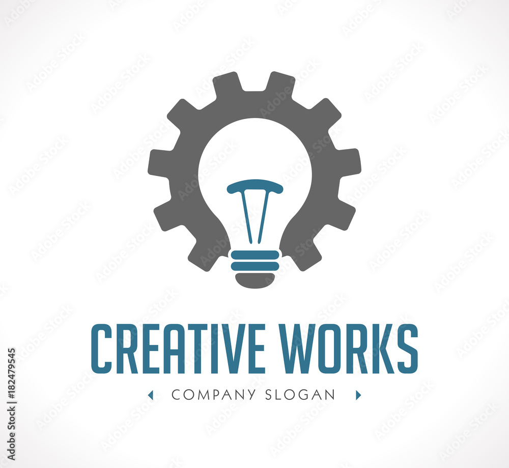 Power of creation logo - working gears and light bulb concept Power of creation logo - working gears and light bulb concept
