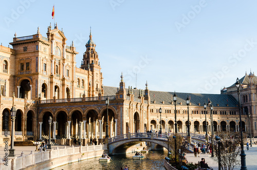 SEVILLE, SPAIN. DECEMBER 2015. View of the classic architecture in Plaza de Espana, one of the top places for tourism in Seville