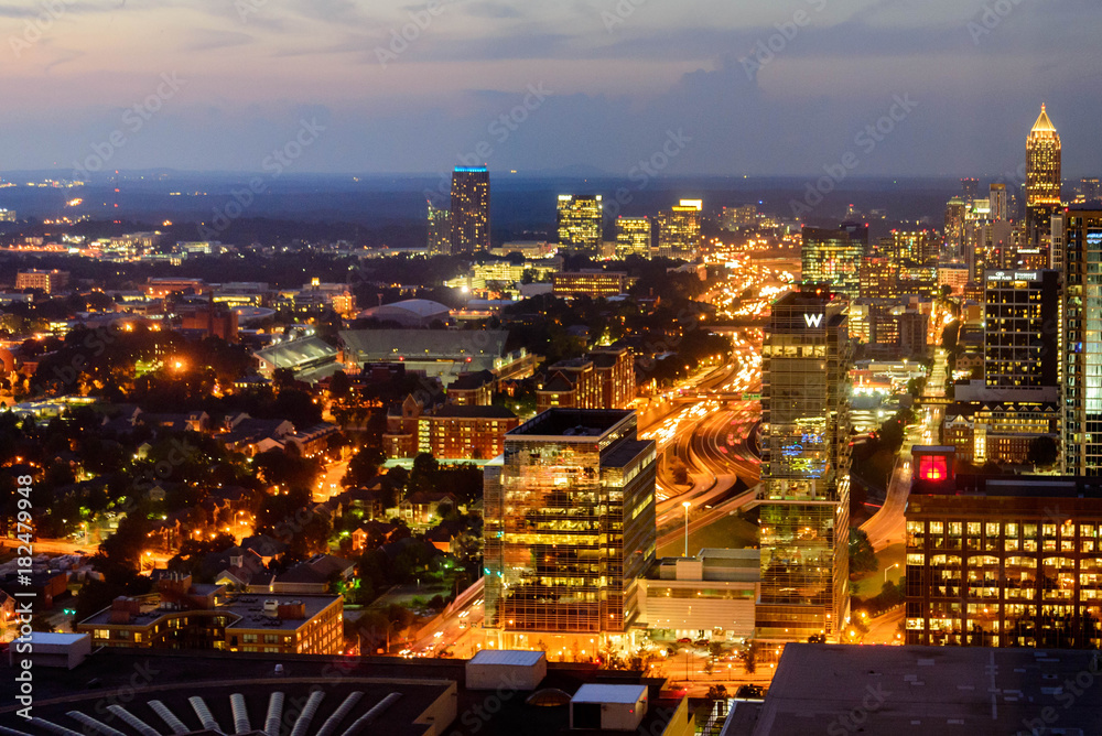 downtown night  cityscape of Atlanta, Georgia, August 22, 2017