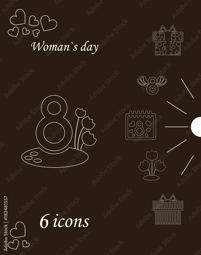 I love you womens doodle 6 icon in set of womens day