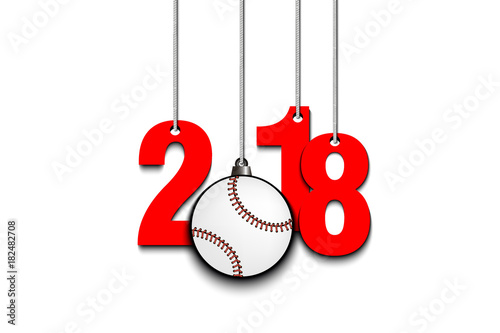 Baseballl  and 2018 hanging on strings photo