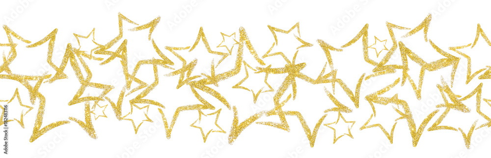 Scattered sequins in the shape of a star. Seamless border with gold glitter  star. Sequins. Golden shine. Powder. Glitter. Shining symbol. Stock  Illustration | Adobe Stock