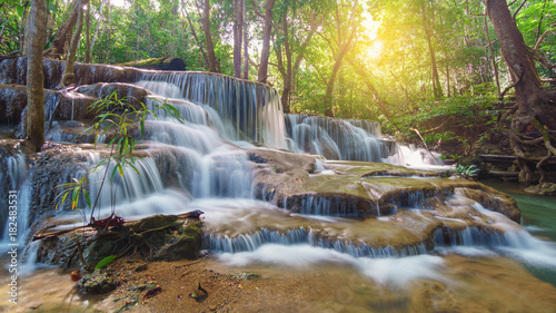 Landscape photo. Waterfall beautiful in southeast asia. Huay Mae Kamin waterfall kanchanaburi Thailand