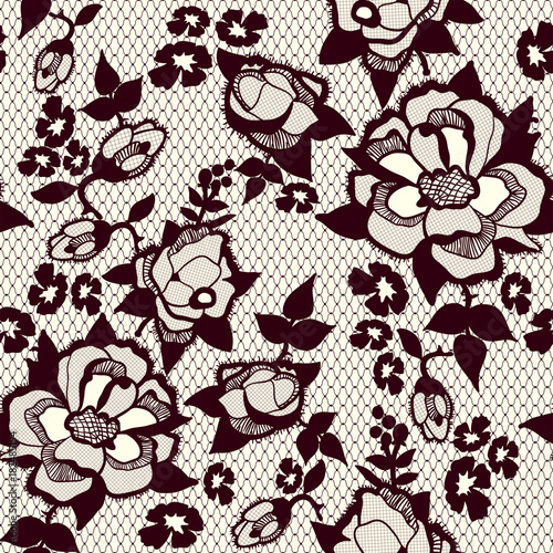 Seamless lace pattern with roses. Vector traditional floral design.