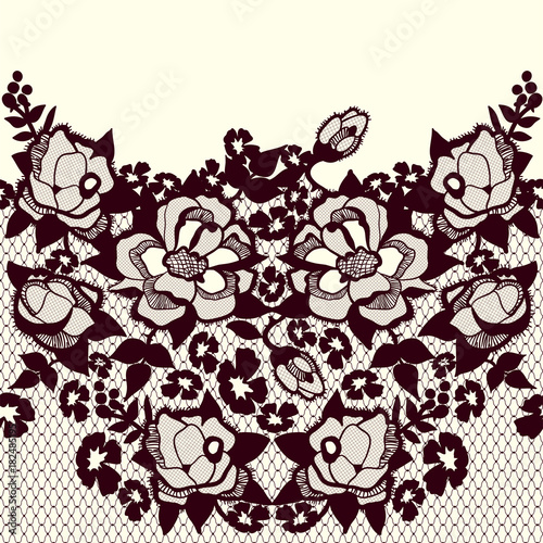Seamless trendy lace pattern with roses. Vector traditional floral design.