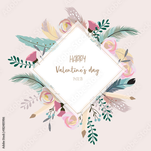 Valentine's dat collection for banners,Placards with leaf,flower and feather
