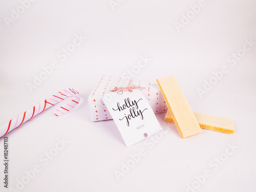 Christmas Decoration with Red Triangle Wafers Gift Box with Wafers and candy canes for holidays best for background image for Holiday invitation and banners and blogs