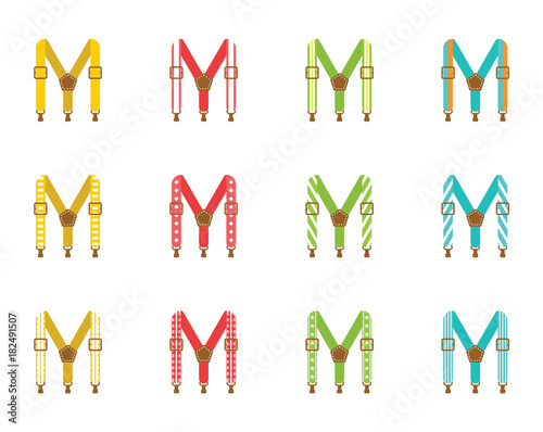 A set of men's suspenders. Suspenders vector illustration